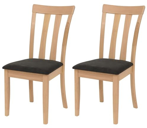 Mendler 2er-Set Esszimmerstuhl HWC-G46 - naturfarbenes Gestell, schwarz | Küchenstuhl, Stuhl, Stoff/Textil, Massiv-Holz