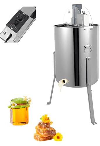 Essoreuse à miel électrique 4 alvéoles, extracteur de miel 140 W, acier inoxydable avec couvercle, vitesse réglable, hauteur du tambour 61 cm, facile à nettoyer, pour l'apiculture