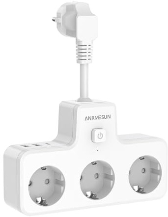 ANRMESUN Regletas Enchufes con Interruptor, 6 en 1 Ladron Enchufes Multiples USB con 3 Tomas y 3 Carga Rápida USB, Enchufe Alargador Multiple Pared 0.1m Cable Corto para Oficina, Cocina