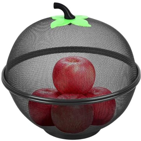 Takingup Fruit Bowl with Lid 10 inch, Apple-Shape Metal Fine Mesh Fruit Basket with Lid for Kitchen, Countertop Storage for Vegetables and Snacks