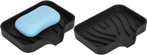 Emlim 2-Pack Self-Draining Silicone Soap Dish - Anti-Slip Bar Soap Holder for Shower, Bathroom & Kitchen