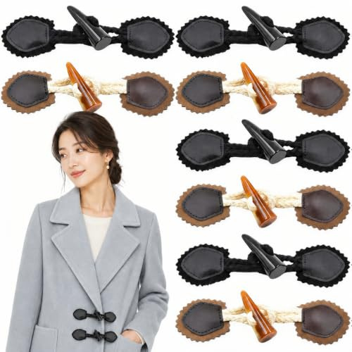Tarqite 8 Paar Knebelknöpfe Leder, 16cm Knebelverschluss | Knebelknöpfe für Strickjacke, PU Leder Knebelverschlüsse für Jacken, Windjacken, Strickwaren, DIY Handwerk(Braun+Schwarz)