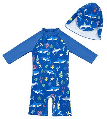 upandfast Baby Boy Swimwear Infant One Piece Zip Swimsuit UPF 50+ Sun Protection Toddler Bathing Suit with Sun Hat