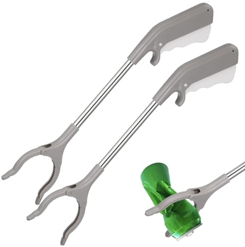 UKCOCO Recolectores de Basura y Pinzas de Agarre de Plástico y Acero Inoxidable, 2 Unidades, Herramienta Ergonómica para Personas Mayores, Uso en Hospital y Oficina