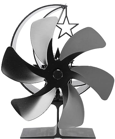Phefop Holzbrennerventilator, 6 Flügel, Wärmebetrieben, Schnelle Windzirkulation, Thermoelektrischer Kaminventilator, Nicht Elektrisch, Wärmeaktivierter Ventilator für Größere Räume (BLACK)