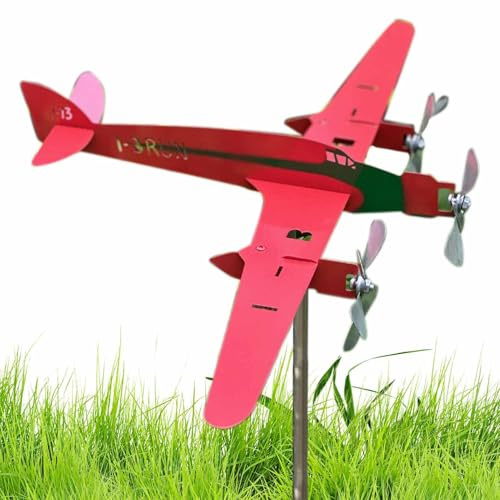 Spinner de viento para aviones - Veleta de metal | Cool indicador de dirección de molino de viento cinético para arte de patio y jardín, paquete de 1, decoración de molinete para exteriores, plata, es