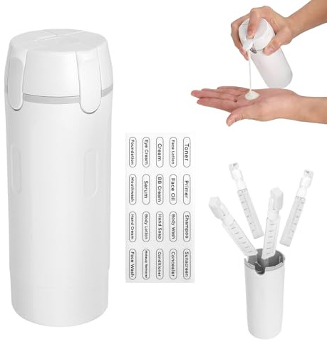 SLIAXINT 4 x 30 ML Flacon Distributeur de Voyage 4 en 1, Flacon Voyage Rechargeable Anti Fuite avec Étiquette, Contenant pour Shampooing Après Shampoing Lotion Crème, pour Bagage Cabine Voyage Sport