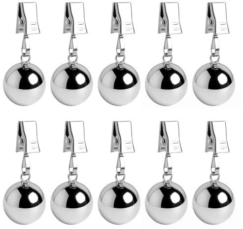 YuLiMirich 10 Stück Tischdeckenbeschwerer Extra Schwer, Stabile Tischdecken Gewichte, Rostfreie Edelstahlkugeln mit Clips Gewichte für Vorhänge, Tischdeckenhalter für Draußen