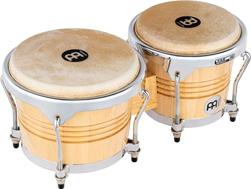 Meinl Percussion Bongos Wood Chrome - 2 Handtrommeln mit 6,75 und 8 Zoll - inkl. Stimmschlüssel - Siam Eiche, Natur hochglanz (WB200NT-CH)