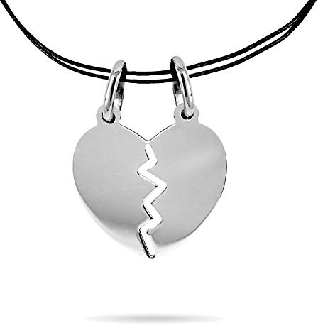inSCINTILLE Dolci Halb Halskette mit teilbarem Herz aus rhodiniertem 925er Silber, Halskette für Sie und Ihn mit Anhänger, Geschenk für Freundschaft, 2cm x 1.5cm, Rhodiniert, Kein Edelstein