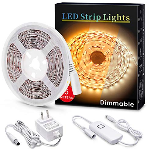 MYPLUS Under Cabinet Led Lighting, 16.4ft LED Strip Lights Kit with Dimmer Control for Kitchen, Cabinet, Shelf, Counter, Bedroom and Décor, Warm White 3000K, 1050LM