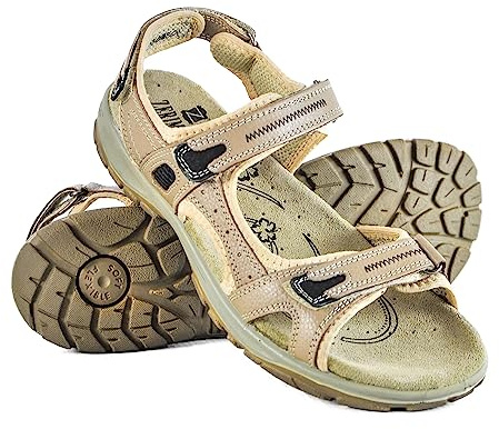 Zerimar Sandales en Cuir pour Femme - Été, Randonnée, Sport et Extérieur - Confortables et Durables - Beige - Taille 41