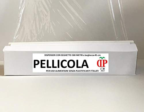 Pellicola alimenti 45 cm x 300 Metri Rotolo Dispenser con Taglierina Massima aderenza senza plastificanti ftalati