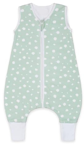 emma & noah Baby Schlafsack mit Füßen 1.0 TOG, Ganzjahres Schlafsack mit Beinen für den Frühling, Sommer und Herbst, 100% Bio-Baumwolle, Oeko-TEX Zertifiziert (Punkte Mint, 70 cm)