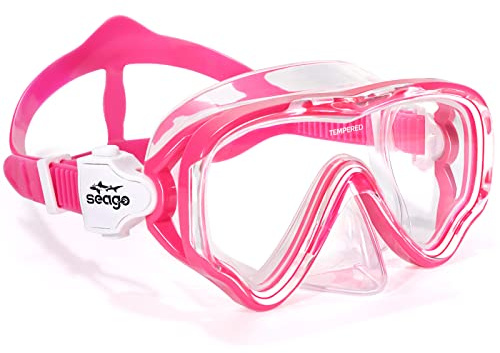 Seago Kids Swimming Mask Swim Diving Scuba Mask Snorkel Gear for Boys Girls Youth, Anti-Fog 180° Panoramic View Soft Silicone Skirt Kids Pool Underwater Swim Goggles with Nose Cover, Snorkel Equipment
