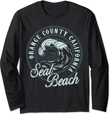 Seal Beach Retro Wave Circle - Beach Gift Long Sleeve T-Shirt