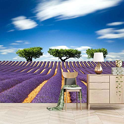 FVGKYS Wandbilder Schlafzimmer Erwachsene Kinder Tapete Plakate 3D Lila Blumenmeerlandschaft Selbstklebend Wandgemälde Wandtattoo Kunst Dekoration Für Wohnzimmer Küche Wanddekoration 350x256cm