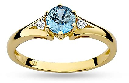 MARKO Verlobungsring 14 Karat (585) aus Gold, verziert mit Topas 0,50 Ct und Diamanten sowie einer eleganten Box für den Ring (63 (20.2), Topas)