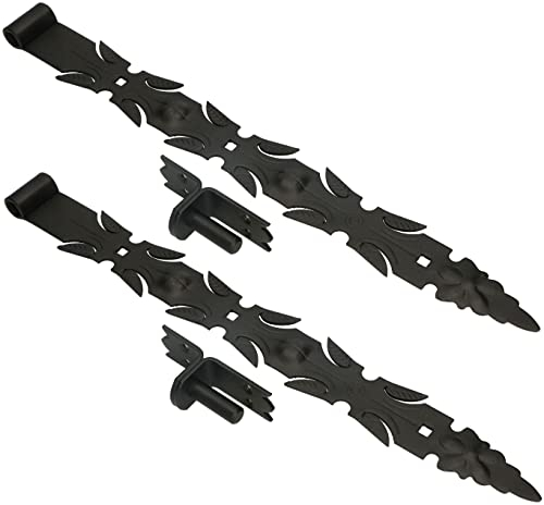 KOTARBAU® 2 x Bisagras para puertas y ventanas 600mm, Gozne para atornillar + Quicio, Herraje para contraventana, portones, verjas, Bisagra de acero, Bisagra decorativa negra, Bisagra de encaje, Retro