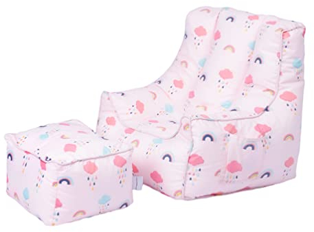 Ready Steady Bed Kinder Sitzsack mit Fußhocker |weicher und sicherer Sitz zum Spielen für Ihr Kind | Ergonomisch gestalteter Kleinkind Sessel | Comfy Kindermöbel (Regenbogen)