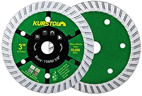 KURSTOL Granite Diamond Cutting Disc - 2pcs 75mm Concrete Cutting Wheel for Marble Masonry Natural Stone with Bore 3/8(10mm) for Mini Angle Grinder