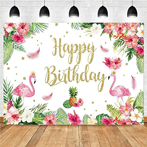 Bymivofun Flamingo Geburtstags Hintergrund Banner, Happy Birthday Party Vinyl für Professionelle Fotografie und Wanddekoration (5 x 3 Fuß)