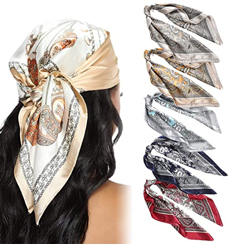 SCJJZ bandana,kopftuch damen,bandana damen,Glatter Seidenschal Damen Hijab Schals, 5 Stück Hijab Quadratischer Schal Seidenhaarschmuck (60 * 60CM)