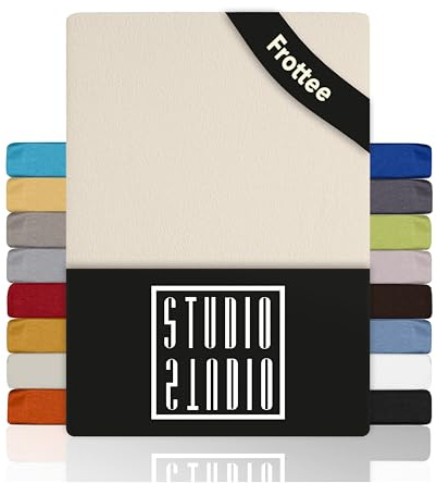 STUDIO Basic Frottee Spannbettlaken 120x200cm – weiches Frottee-Spannbetttuch aus 80 % Baumwolle & 20 % Polyester – Creme – Öko-Tex Zertifiziert, bügelfrei & elastisch – für Matratzen 15–25cm