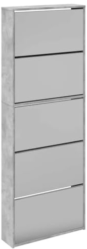vidaXL Armoire à Chaussures et Miroir 4 Niveaux, Étagère à Chaussures avec Rangement, Meuble à Chaussures Salon, Moderne, Gris Béton
