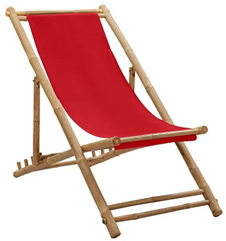 KTHLBRH Liegestuhl Bambus und Segeltuch Rot, Terrassenstühle Freizeitstühle Outdoor-Stühle Balkonstühle für Terrassen, Gärten, Decks