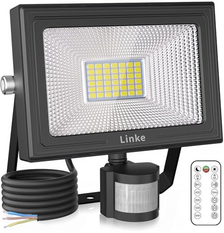 Linke Motion Sensor Outdoor Security Light, 35W 3000LM LED Floodlights with PIR Sensor, IP66 Waterproof Motion Sensor Outdoor Wall Light with Remote Control for Garden, Backyard, Garage