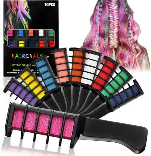 10 Stück Haarkreide für Mädchen Set,Haarkreide für Kinder,Haarkreide für Dunkle Haare,für 4 Jahre bis 10 Jahre Mädchen Kinder Geschenk DIY Cosplay Karneval Weihnachten Valentinstag Geburtstag Partys