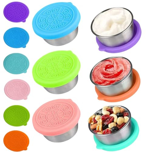 Contenitori Piccoli per Alimenti,6pc Mini Contenitori per Salse,Contenitori con Coperchio per Alimenti,Contenitore Ermetici per Alimenti Piccoli,Contenitori per Alimenti Acciaio Inox Riutilizzabile