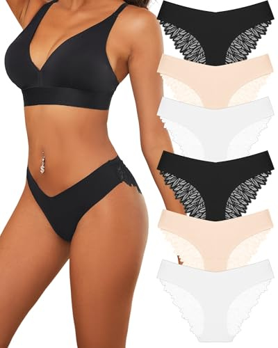 ALL OF ME 6er Pack Slip Nahtlos Spitzen Slips Frauen Unterhosen Sexy V Waisted Panties Bequem Brazilian Hipster Mehrpack S-XL