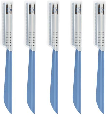 5 PCS Beard Mustache Straight Edge Razor, Mens Beards Edgers Trimmer Shaping Tool Blade Eyebrow Stainless Steel Shaper, Travel Replacement Facial Hair Remover Shavers for Women Men Grooming (Blue)