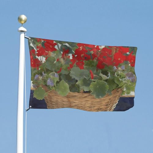 Bandiera 152,4 x 243,8 cm bandiere da giardino con geranio cesto di geranio bandiere di benvenuto per esterni festivo banner con occhielli in ottone bandiera casa primavera estate grande bandiera