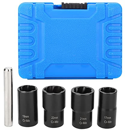 Nut Extractor Locking Wheel Nut Remover Twsist Socket Set 5Pcs 2 Drive Lug Nut Removal Kit for Damaged Rounded Stripped Wheel Nuts Molybdenum Steel Sockets 17mm 19mm 21mm 22mm with