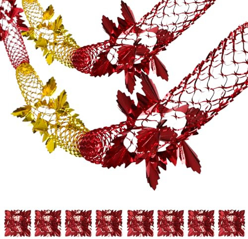 COLOFALLA 8 Stück Weihnachten Girlande Weihnachten Lametta Hängende Deko Weihnachtsgirlande Luftschlangen Weihnachtsdeko zu Hängen Dekoration für Decke Wand Tür Fenster (Rot Gold)