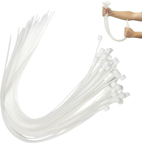 Eastrise 50 Pack White Cable Ties Heavy Duty, 450mm x 4.8mm Long with 50LBS Ultra Strong Tensile Strength, Large UV Resistant Cable Ties Extra Long Tie Wraps for Outdoor Use