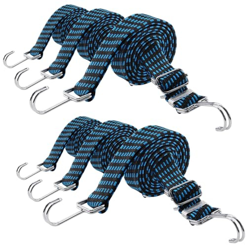 BEASAFY 6 Stück Verstellbar Spanngummi mit Haken, 50 cm, 100 cm, 200 cm Expander Gepäckspanner, Spanngurte mit Haken, Flach Gummispanner, für Fahrräder, Trolleys, Motorräder, Camping (Blau)