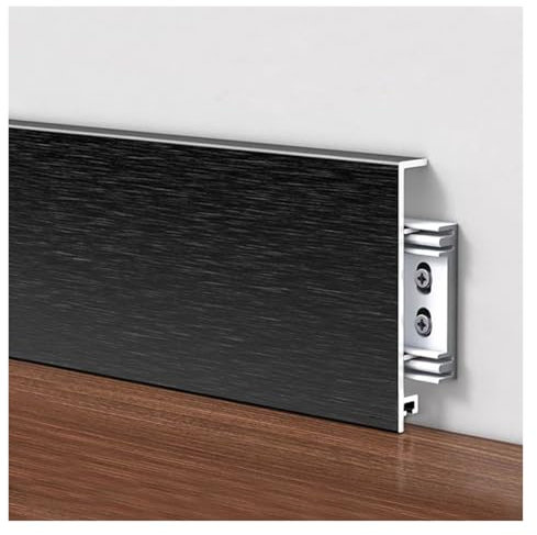 Plinthe Plinthes noires - Kit complet d'installation perforé, Moulure de plancher en métal et aluminium, Ligne de plinthes pour protéger les murs en bois/carrelage/béton(W 4 in (10cm),L 45 in (114 cm)