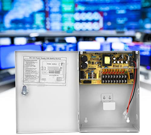 Caja de Fuente de Alimentación del Controlador de Acceso, Caja de Fuente de Alimentación de Control de Acceso UPS PWM 12V 10A con Función de Apagado Retardado, Refrigeración,