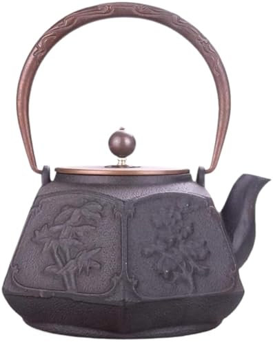 Vintage Gusseisen Teekanne Orientalischer Teekessel Gusseisen Tee Brühkessel Teekanne Gusseisen Teekanne Japan Old Iron Pot Handmade Gusseisen Topf Tee Sechsseitige Topf Gusseisen Teekessel 1,2L