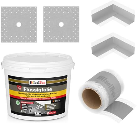 Isolbau Dicht-Set - Inkl. 1x Flüssigfolie (9,5 kg), 1x Dichtband (5 m), 2x Innenecken & 2x Manschetten