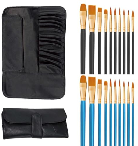 20 PCS Paint Brush Set with Paint Brush Holder, Professional Nylon Watercolour Brushes, Different Sizes,Brushes Art, Small Paint Brushes for Acrylic Oil Watercolor Gouache Face Painting
