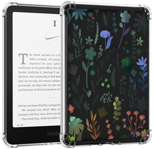MoKo Hülle für 7 Kindle Paperwhite(12. Generation) 2024 und Kindle Colorsoft Signature Edition (1. Generation), Ultradünne Weiche Hülle TPU Klar Rückseite Schutzhülle Durchsichtig, Dazzle Blume