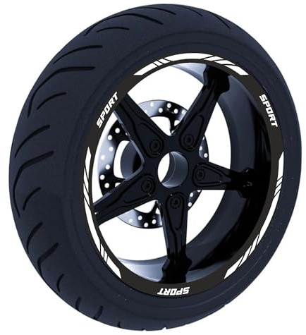DualColorStampe Set di Strisce Cerchi Moto per 2 Ruote da 15 a 19 Pollici | Adesivi Ruote Moto | Adesivi Cerchi Moto Resiste a Pioggia e Sole | Design Racing D0124 (BIANCO OPACO)