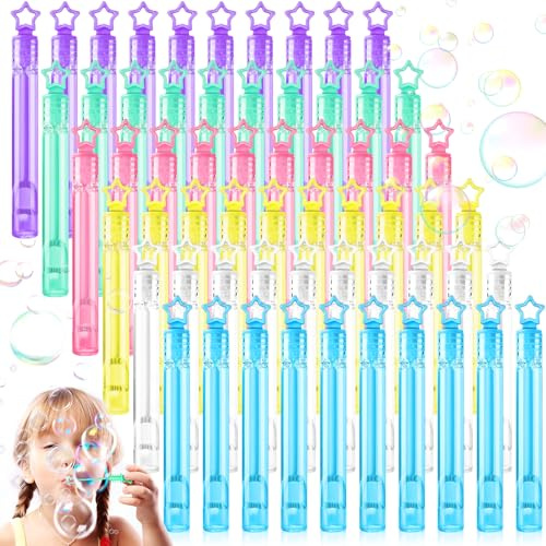 CYJJYZ 60 Stück Mini Seifenblasen Set, Seifenblasen Klein, Mit Sterngriff, Mini Blasenstäbe, für Kinder, Sommer Spielzeug, Hochzeit, Geburtstagsfeier