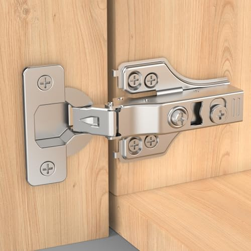 Furniware 4 Pack 3/4 Full Overlay Soft Close Cabinet Hinges, Slow Smooth Self Closing, 105 ° Concealed Hinge, 3D Adjustment, Satin Nickel Clip-on Plate, 5/8 Hidden Hardware for Kitchen Cupboard