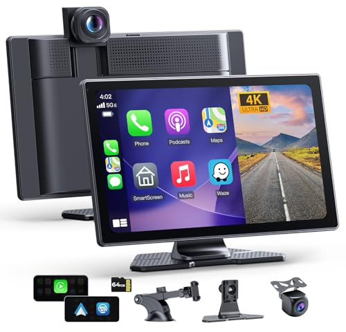 9 CarPlay Display, kabelloses Android Auto, 4K Dashcam,SuperLink, AirPlay | 1080P Rückfahrkamera, Loop-Aufnahme, 64 GB, Bluetooth & Siri